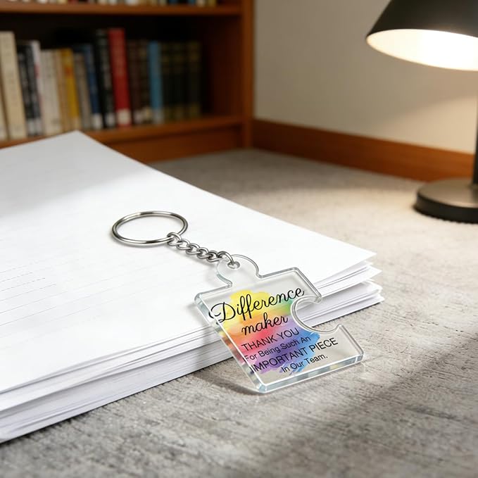 Team Appreciation Gifts Bulk Thank You Keychains for Coworkers | Gift Set for Employee, Staff, Teachers, Teamwork Puzzle Piece Keyring, Acrylic