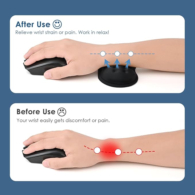 VANKEY 2 Pack Mouse Wrist Rest, Ergonomic Desk Wrist Pad for Mouse, Comfortable Computer Mouse Wrist Support with Memory Foam Fillings, Non-Slip Base (Black)