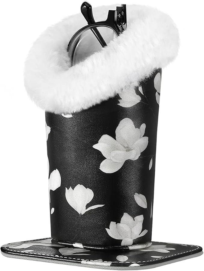 MoKo Eyeglasses Holder, Modern Velvet Plush Lined PU Leather Household Magnetic Holder Protective