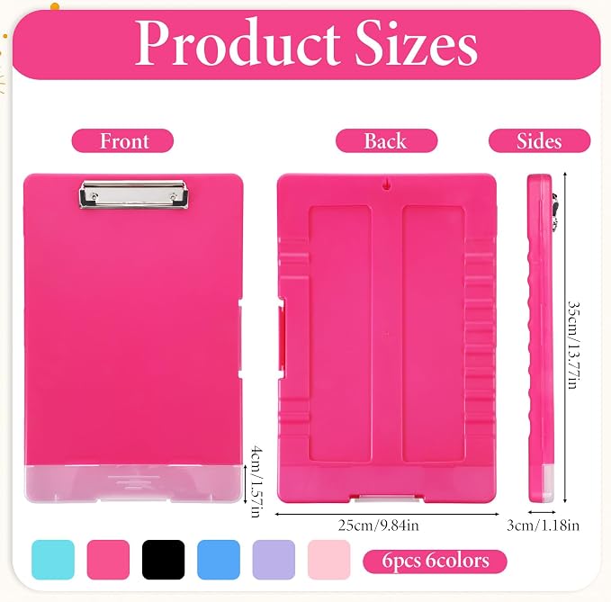 6 Pcs Plastic Clipboard with Storage, A4 Colorful Waterproof Clipboards with Pen Holder, Heavy Duty Nursing Clipboard Folder, Side-Opening Nursing Clip Board for Office, Nurses (Multicolor)