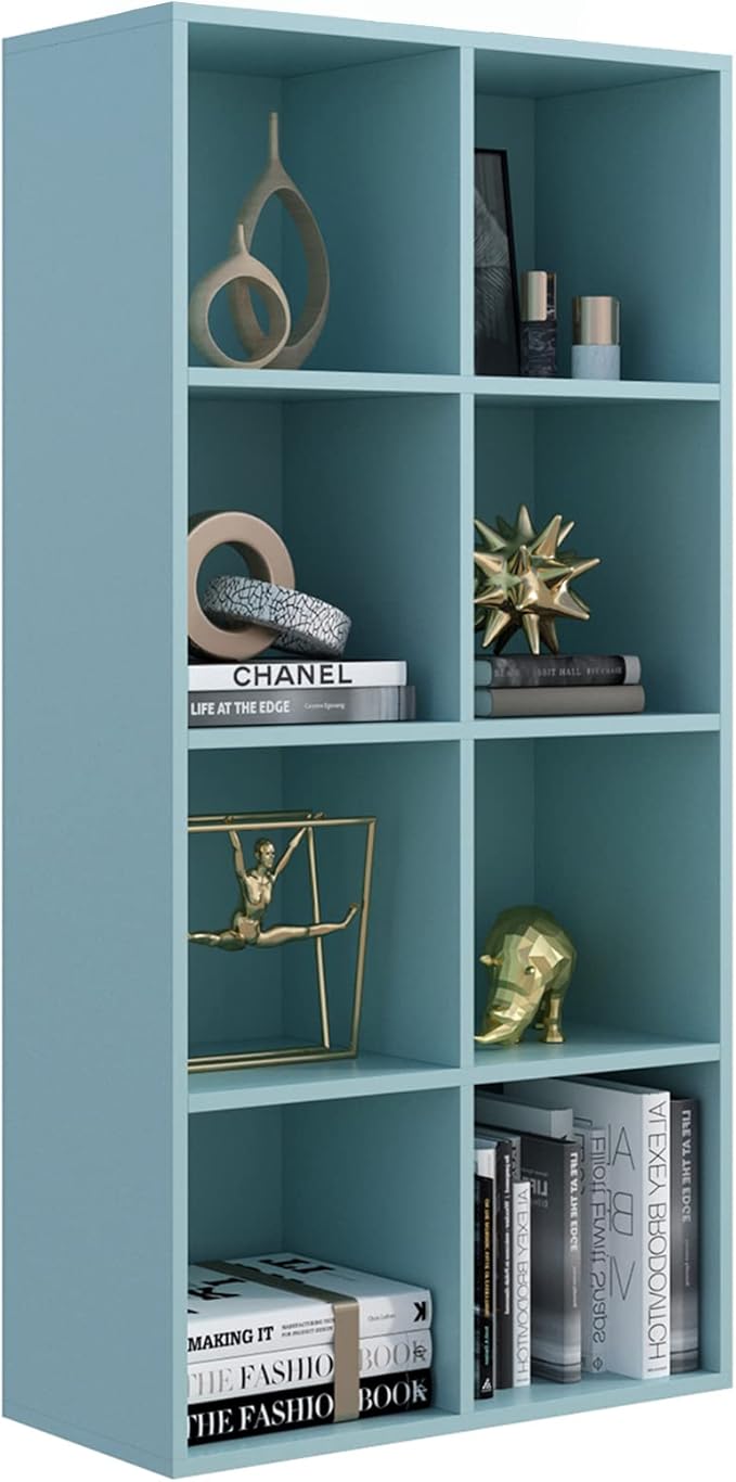 OSCHF 8-Cube Storage Shelf Bookcase - Wooden 4-Tier Floor Standing Open Bookshelf, Modern TV Stand up to 55 Inchs for Home and Office, Light Blue