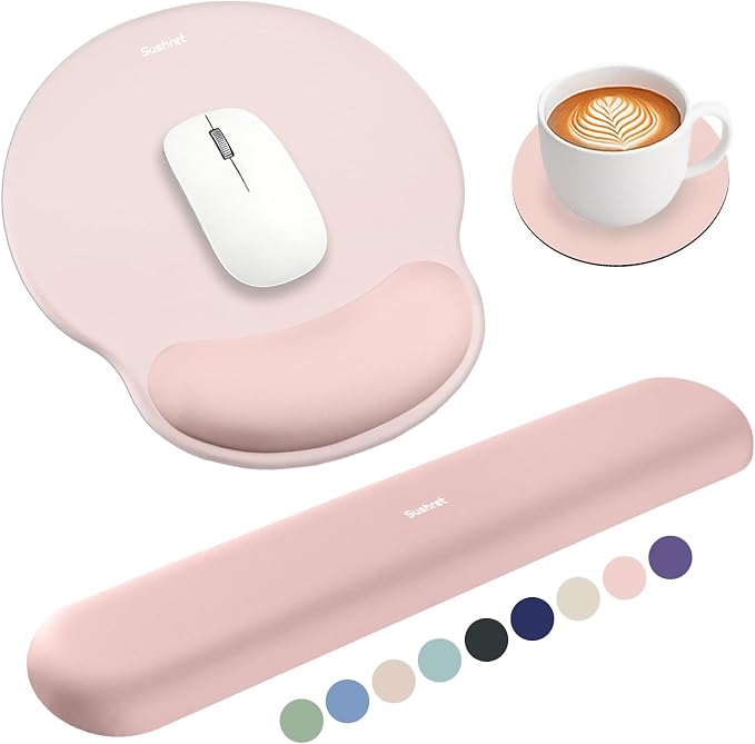 Mouse Pad and Keyboard Wrist Rest, 3-in-1 Gel Memory Foam Ergonomic Mouse Pad with Wrist Rest Set, Gaming Mousepad Arm Cushion Support for Computer Office Desk Accessories Cute Setup, Pink