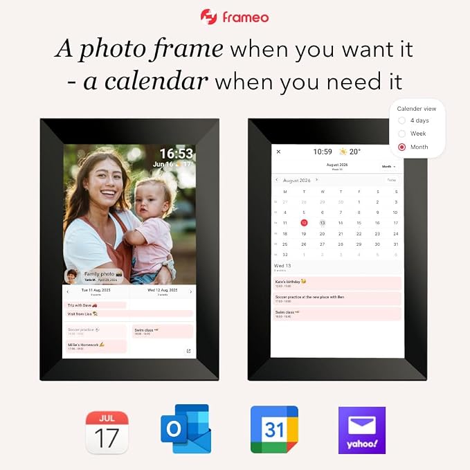 FRAMEO 10.1 inch 32GB Digital Picture Frame, IPS LCD Touch Screen, Auto-Rotate Easy Setup to Share Photos & Videos via Frameo from Anywhere, Gifts for Parents and Grandparents