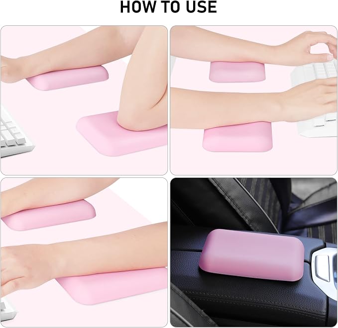 Leolee Elbow Rest Pads for Desk, Gel Ergonomic Wrist Rest Arm Rest Pads | Upgraded, Memory Foam, Non-Slip Base, Cushion Support Relieve Elbow and Wrist Pain for Computer, Office, 2 Packs, Pink