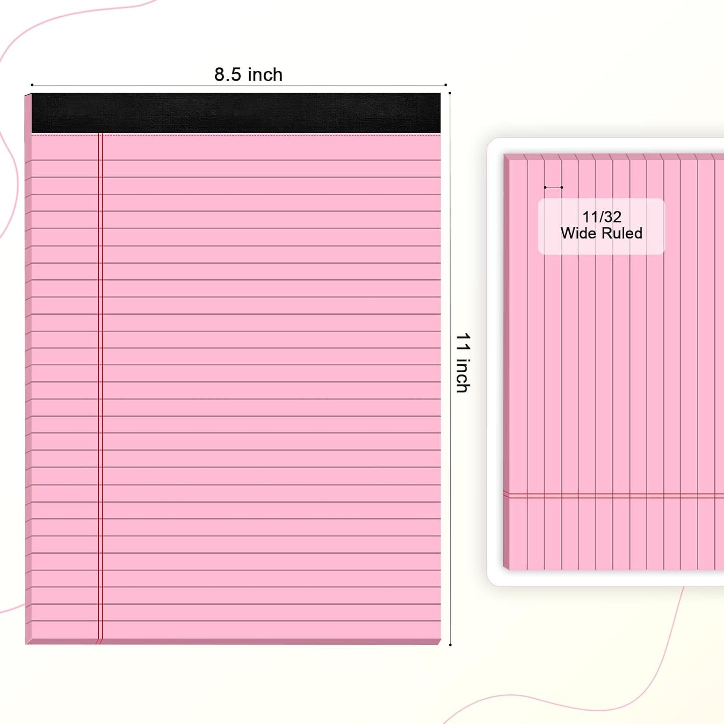 Colored Legal Pads 8.5 x 11 Wide Ruled, Note Pads Sturdy Back Writing Pads 30 Sheets/Pad, 20lb Colored Paper, Perforated Notepad with Sturdy Back (6 Pads)