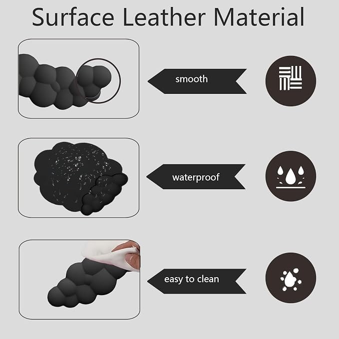 Cloud Wrist Rest Keyboard Ergonomic Wrist Pad for Keyboard and Mouse Coaster Cloud Mouse Pad Set Leather PU Non-Slip Wrist Rest Support for Computer Laptop Gaming Mac Home Office Relief Pain Black