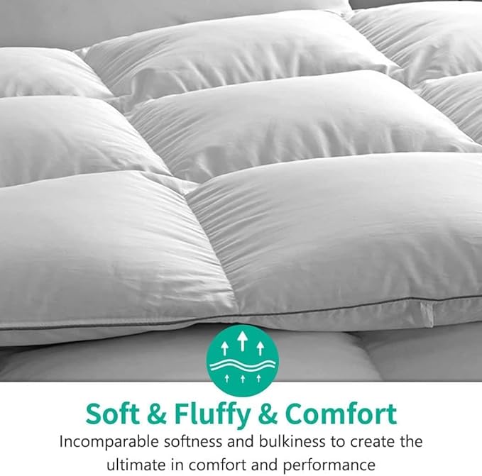 APSMILE Luxury Down Feather Fibers Comforter Oversized Queen Size, Ultra-Soft High Fill-Power Duvet Insert for Winter, Heavy Weight Comforter, Fluffy Down Feather Fibers Duvet for Bed (98x98, White)