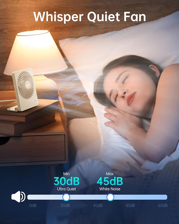 TriPole Mini Desk Fan USB Powered Portable Fan Small Personal Fan 3 Speeds Strong Airflow Table Fan for Travel Home Office Bedroom Desktop, 3.3ft Cable (No Battery, Beige)