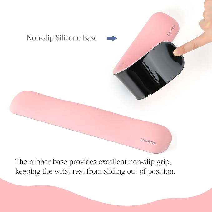 UnivoColors Design-Medium Wave Keyboard Wrist Rest of Medium, Artificial Sheepskin+Memory Foam+Ergonomic+Anti-Slip Gel, Resilience Support During Work and Gaming,Keyboard Accessory,Pink