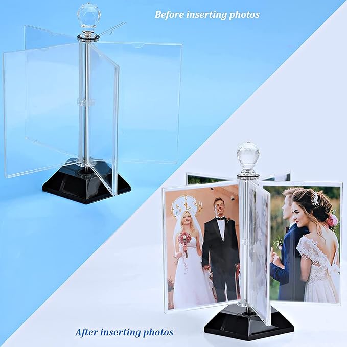ZEEYUAN Rotating Acrylic Photo Frame DIY Multiple Picture Frame 5 Double Sides/Insert 10 Pcs of 4x6 Inch Photos,360° Rotation Windmill Picture Frame Desktop Photo Display