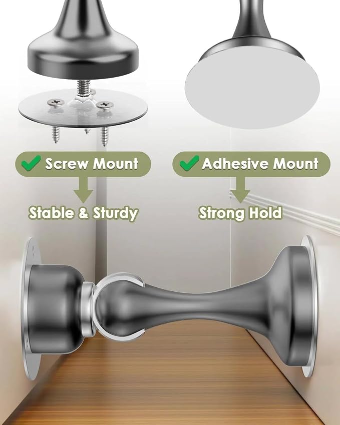 Door Stoppers Magnetic Door Catch, Stainless Steel Magnetic Door Stop 2 Pack, Double-Sided Adhesive Tape, No Drilling, Screws for Stronger Mount, Holder Your Door Open for Wide Doors