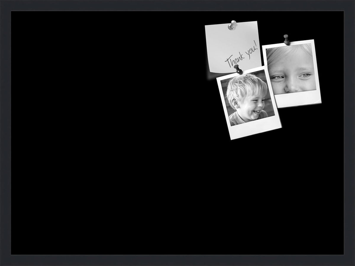 PinPix 30x22 Inch Cork Bulletin Board. This Decorative Framed Pin Board Comes with Solid Black Design and a Satin Black Frame. Ideal for Home Office Decor or Message Board (PinPix-622)