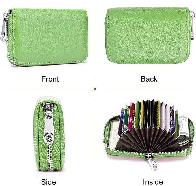 RFID Credit Card Holder Genuine Leather Credit Card Wallet with Zipper | RFID