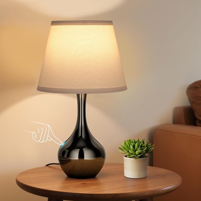 16.1" Touch Table Lamp for Nightstand, 3 Way Dimmable Small Bedroom Lamp | Touch Control, Bulb Included, Pearl-black Bedside Lamps for Desk, Night Stands, Living Room, End Table, Corded
