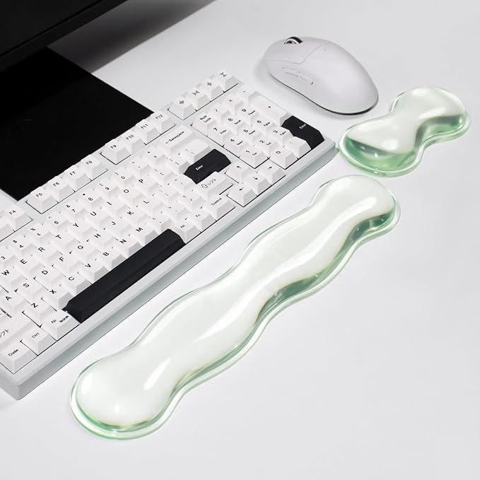 Mouse Pad with Wrist Rest, Soft Cloud Gel Keyboard Mouse Pad Set with Hand Wrist Support, Cute Non Slip Office Desk Accessories for Comfort/Pain Relief/Computer/Laptop (Green Wave)
