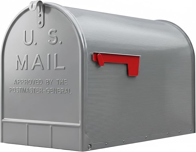 Plexon Gray Jumbo Size Rural Mailbox, 3175 cu-in Capacity, Galvanized Steel, Powder-Coated, 15 in. H x 11.69 in. W x 24.82 in. L