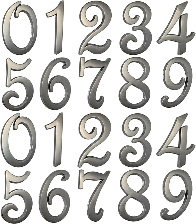 3 Inch Mailbox Numbers Self Adhesive House Apartment Hotel Office Room Home Door Address Number Plastic Stickers Chrome Plated Process (Silver)