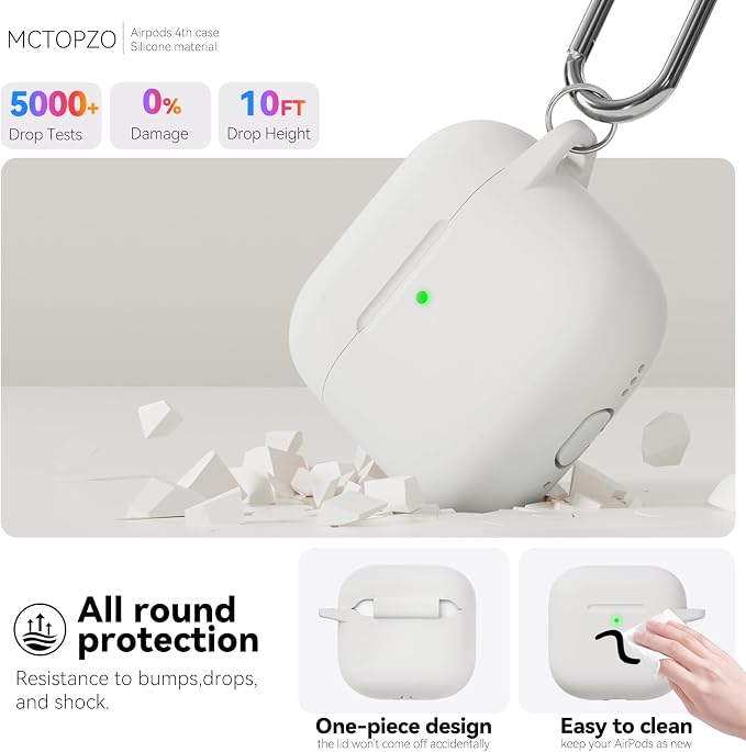 for AirPods 4 Case 2024 with Cleaner Kit & Keychain-Beige | Silicone Protective Cover for Apple AirPods 4th Generation Case,for Women Men,One-Piece Design,Shockproof,Dust Proof