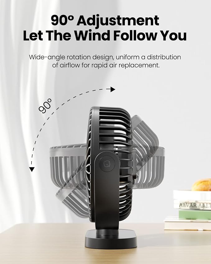 Gaiatop USB Desk Fan, 5.5 Inch Small Quiet Powerful 3 Speeds 90° Rotate, Personal Mini Portable Desktop Table Fans, Cooling for Home Office Car Travel Indoor Outdoor Black