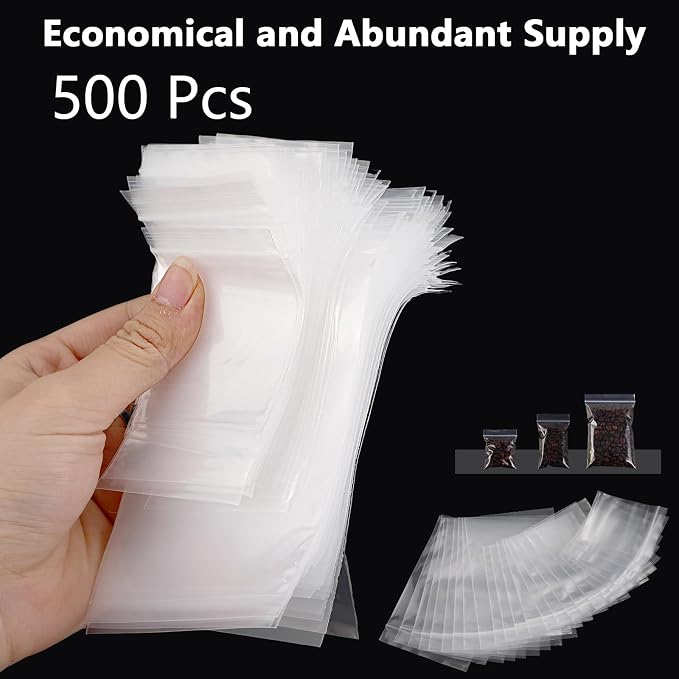 500 PCS Small Plastic Bags for Jewelry 2x2 2x3 3x4 Inch Mini Clear Plastic Poly Bag 2 Mil with Resealable Lock Seal Zipper for Storage Gifts Candy Screws