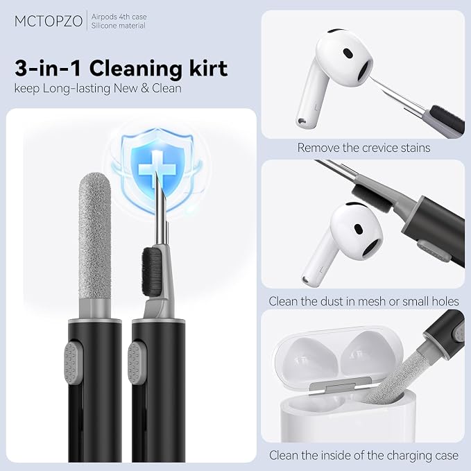 for AirPods 4 Case 2024 with Cleaner Kit & Keychain-Magnetic Black | Silicone Protective Cover for Apple AirPods 4th Generation Case,for Women Men,One-Piece Design,Shockproof,Dust Proof,Magnetic