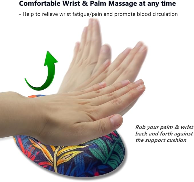 BRILA Ergonomic Memory Foam Mouse Wrist Rest Support Pad Cushion for Computer, Laptop, Office Work, PC Gaming - Massage Holes Design - Wrist Pain Relieve (Vibrant Plants)