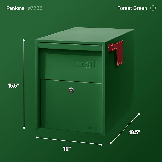 Adoorn Lockable Post Mount Mailboxes for Outside - Large Anti-Theft Locking Mailbox for Packages and Letters - Weatherproof Construction - Durable Steel - 15.5" H x 12" W x 18.5" D - Forest Green