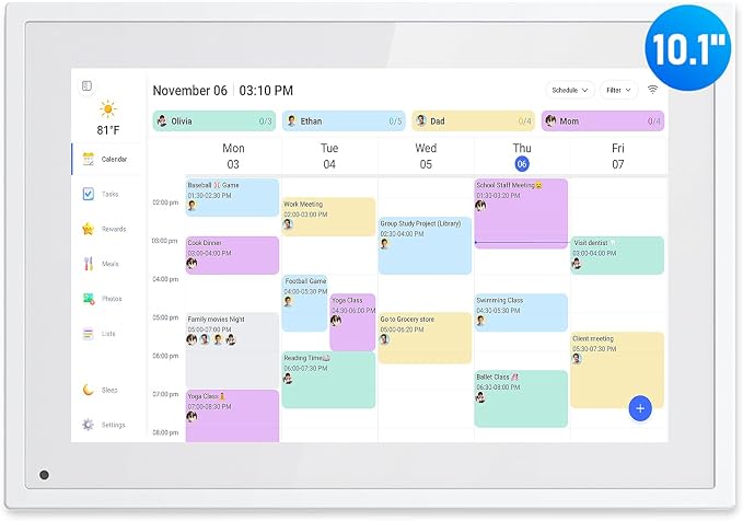 Digital Calendar, 10.1 Inch Smart Electronic Desk Calendar & Chore Chart, Touchscreen Interactive Display for Family Schedules with Meal Planner & Picture Frame & Lists