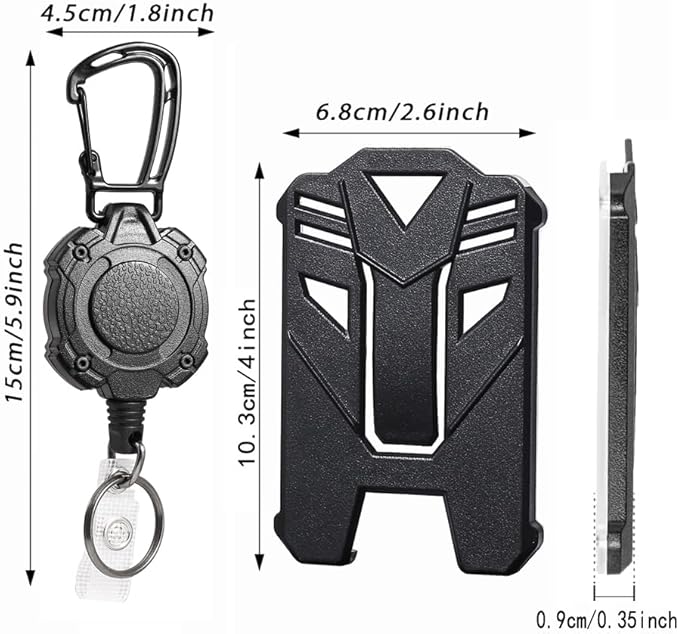 Badge Holder Retractable Clip Heavy Duty Carabiner Badge Reel Keychain with Id Cards Holder Cool Tactical ID Holder (2 Holders and 2 Badge Reels Black # 04)