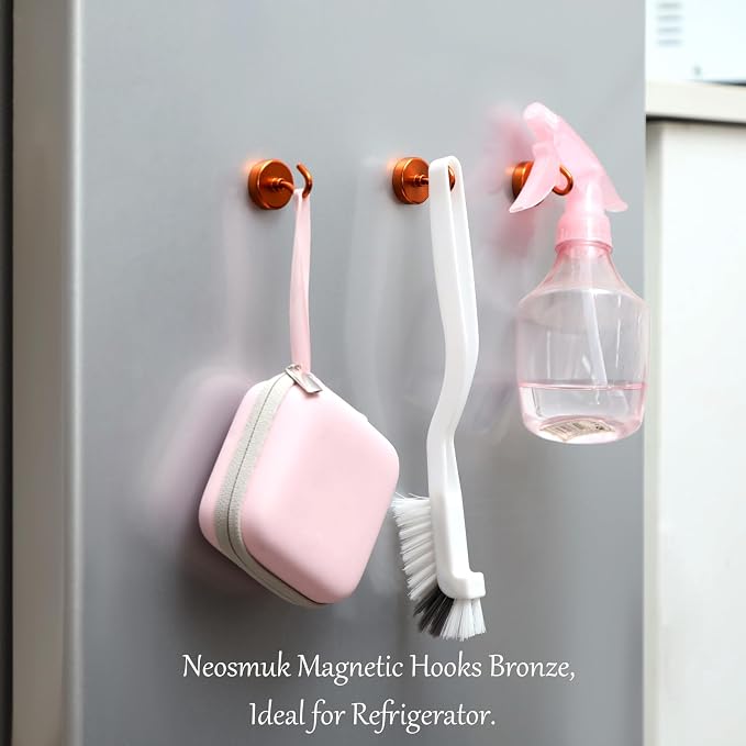 Neosmuk Magnetic Hooks, Heavy Duty 85lb+ Strong Magnet Hook for Cruise Cabins, Cruise Essentials 2026 for Hanging, Metal Wall Refrigerator Hangers (Bronze, 10 Pack)