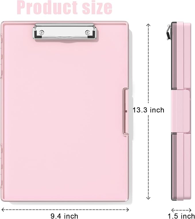 Hongri Clipboard with Storage, Pink 8.5 x 11 Clip Board, Dual Compartmen | Folder Nursing Side Opening, Heavy Duty Organization Box, Smooth Writing for Teachers, Classroom, Size 13.3 x 9.4 x 1.5 in