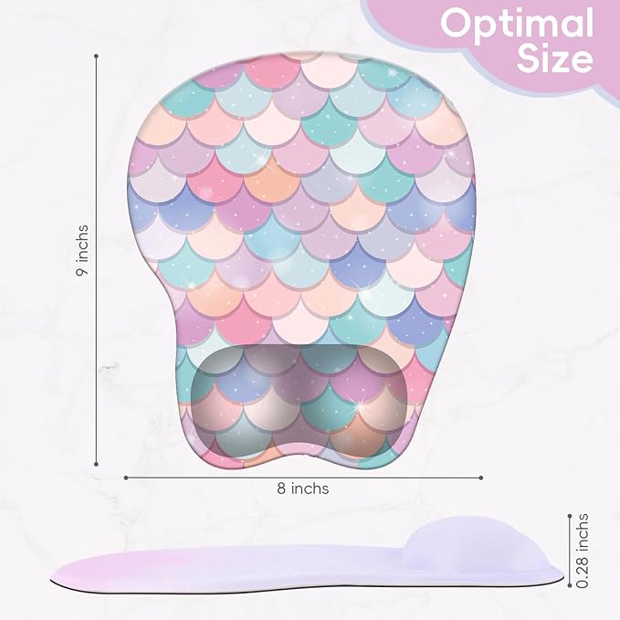 Mouse Pad with Wrist Rest Ergonomic Mouse Pad with Comfortable M-Shape Pain Relief Wrist Support Non-Slip PU Base Mousepad for Laptop, Office & Home (Candy Mermaid)