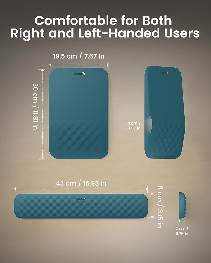 ProtoArc KMP50 Ergonomic Mouse Pad with Wrist Rest, Lycra Surface, Blue | 8° slope & massage points with slow-rebound memory foam, Non-slip base. Relieves wrist strain for office & home