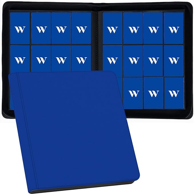 12 Pocket Card Binder, 720 Pockets PU Leather Zipper Trading Card Collection Album, Side-Loading Card Storage Folders for MTG, TCG, Game/Sport Crads (Blue, 12 Pockets)