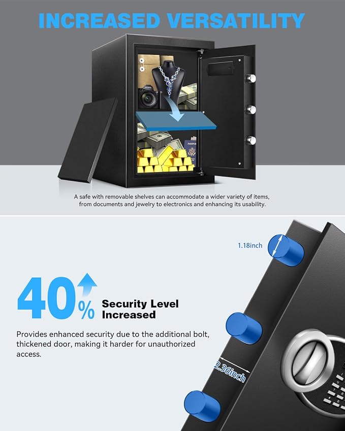 16.54" Tall Large Fire proof Safe Box with Fireproof Waterproof Bag | Steel Security Personal Fire Safe, Digital Keypad, Emergency Battery Box, Combination Lock, Safety Box For Home Office