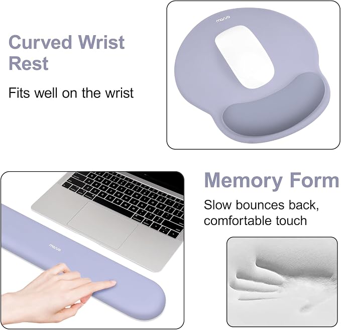 MOSISO Wrist Rest for Mouse Pad Set, Large Gaming Deskpad, Lavender Gray | Circle Curved Mousepad&Keyboard Wrist Rest&Coaster, Ergonomic Non-Slip Mousepad&Easy Typing Pad with Silicone Lining