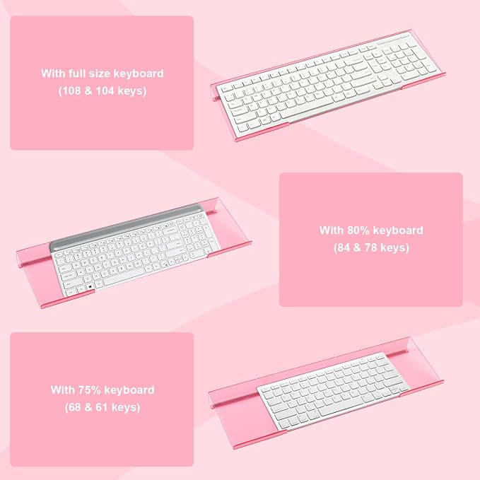 Pink Acrylic Ergonomic Keyboard Stand with Clear Gel Wrist Rest | for Desktop Clear Keyboard Holder with Soft Wrist Support, Aesthetic Desk Accessories for Office, Gaming & Home
