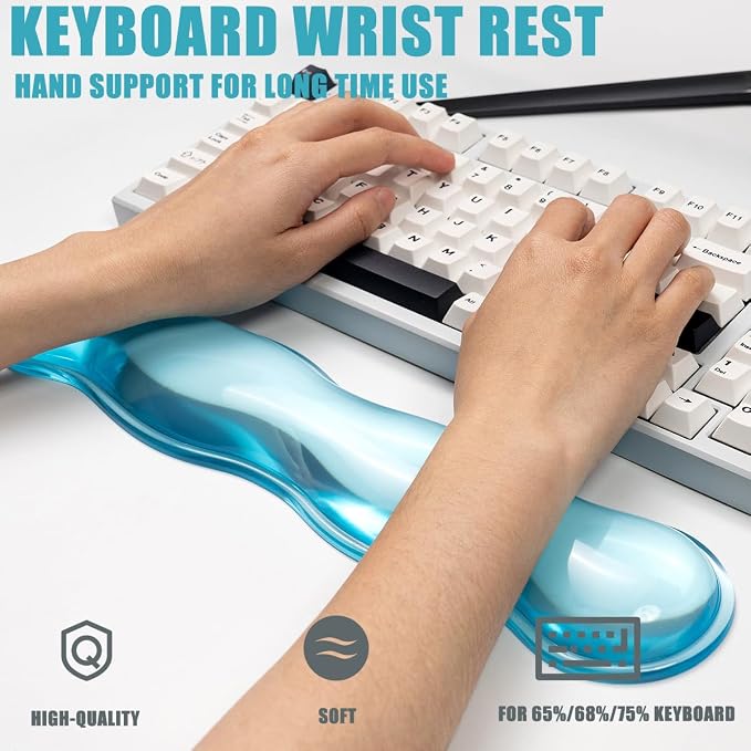 Ergonomic Silicone Gel Keyboard and Mouse Wrist Rest Set – Clear Wrist Rest for Keyboard 60%/68%/75%, Comfort & Support for Typing and Gaming (Blue)