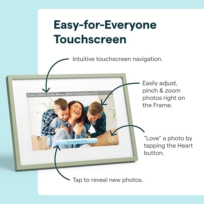 Skylight Digital Picture Frame 2 – 10" Full HD Wi-Fi Touch Screen, 16GB Digital Photo Frame, Load Photos & Videos Directly from Phone, Anti-Glare – Ideal for Personalized Gifting, Classic Green