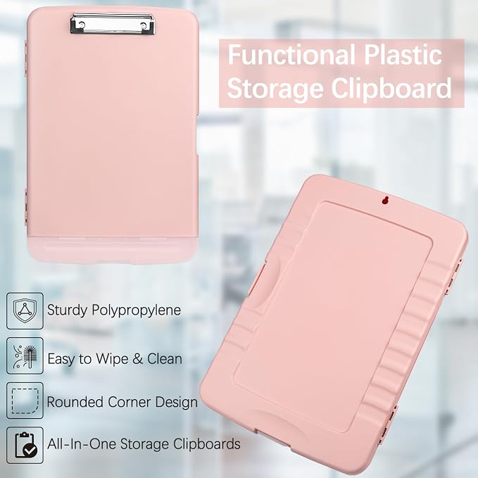 Meiikun Clipboard with Storage, Plastic Clipboards 8.5x11 with Pen Holder, High Capacity Nursing Clipboard Folder, Side Opening Storage Clip Board for Office Work Nurses Teachers (Light Pink)