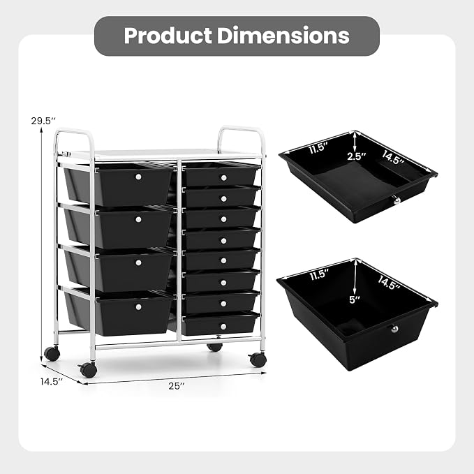 BECOMFORT 15-Drawer Rolling Cart with Drawers, Storage Cart on Wheels, Teacher Classroom Organizers with Metal Frame, Mobile Craft Cart for Tools