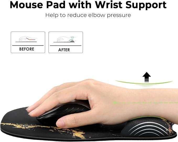 EooCoo Ergonomic Mouse Pad with Wrist Rest, Memory Foam Support Mousepad | Non-Slip Base for Computer, Cafe, Home & Office, 9.64 x 8.26 in Office Desk Accessories, Carpal Tunnel Relief