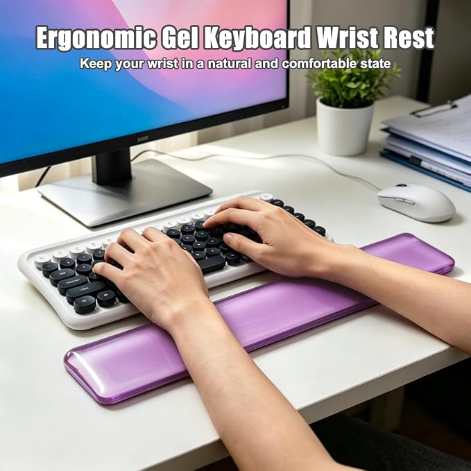 Keyboard Wrist Rest,Gel Wrist Rest for Keyboard-Purple Wrist Rest | Jelly Clear Gel Wrist Pad for Easy Typing, Anti-Slip Comfort Keyboard Wrist Pad for Desktop Relieve Pain