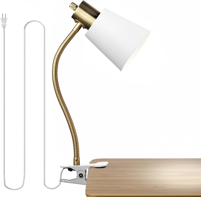 Desk lamp Eye-Caring Table Lamps, 360°Rotation Gooseneck Clip on Lamp Reading Light, Portable Reading Book Light, Clamp Light, Study Desk Lamps for Bedroom and Office Home Lighting (Black and White)