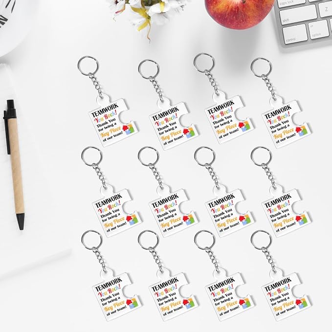 Team Appreciation Gifts Bulk Thank You Keychains for Coworkers | Gift Set for Employee, Staff, Teachers, Teamwork Puzzle Piece Keyring, Acrylic