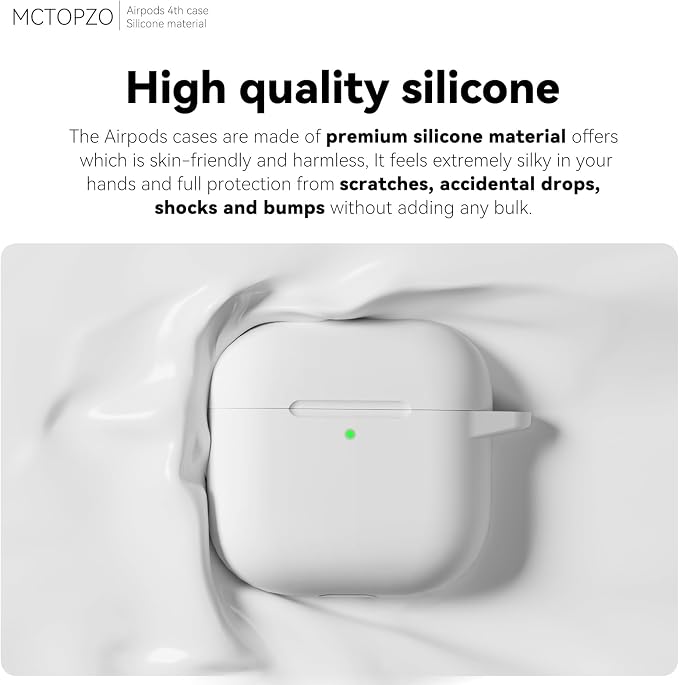 for AirPods 4 Case 2024 with Cleaner Kit & Keychain-White | Silicone Protective Cover for Apple AirPods 4th Generation Case,for Women Men,One-Piece Design,Shockproof,Dust Proof