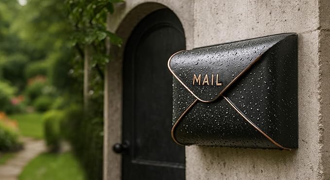 NACH Black Mailbox Wall Mount, 12.5 x 5 x 10 inch Wall Mount Mailboxes for Outside, Waterproof Mailboxes for Outside - Envelope Mailbox