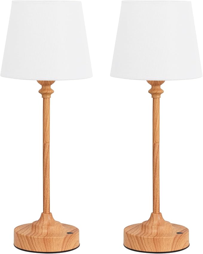 Kakanuo Cordless Table Lamps Rechargeable Set - 2 Pack Wooden 4000mAH Battery Operated Lamps for Decor, 3000K Stepless Dimming Touch Control Wireless Lamps for Bedroom, Dining Table