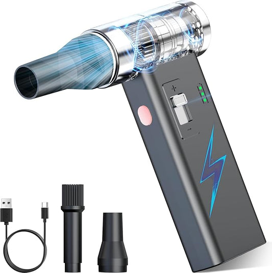 Mini Ultra-Slim Electric Compressed Air Duster, 150,000RPM Brushless Motor, Powerful Airflow for Keyboard/PC/Car, USB-C Rechargeable