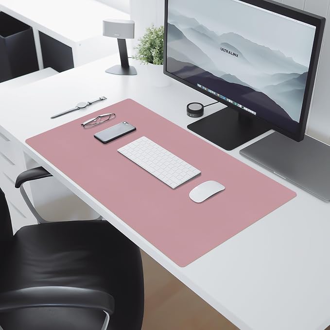 Leather Desk Pad Mat, Dusty Pink Desk Mat, 35.4" x 16.9" | Non-slip and Waterproof Computer Mat, Desk Protector for Office/Home, Desk Accessories for Women
